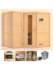 Sauna Sahib 2, 236/184/206 cm, 9-kW-Bio-Ofen mit ext. Strg., Holztr