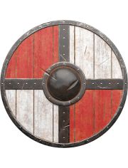Holzdekor Wei-Rotes Vikinger Schild, Holzobjekt 30x30 cm