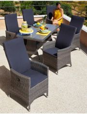 Gartenmbelset Ravello, 13-tlg., 6 Sessel, Tisch 150x80 cm, Polyrattan, grau-beige