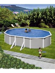 Komplett-Set: Ovalpool, 7-tlg., Pool mit breitem Handlauf