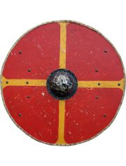 Holzdekor Gelb-Rotes Vikinger Schild, Holzobjekt 30x30 cm